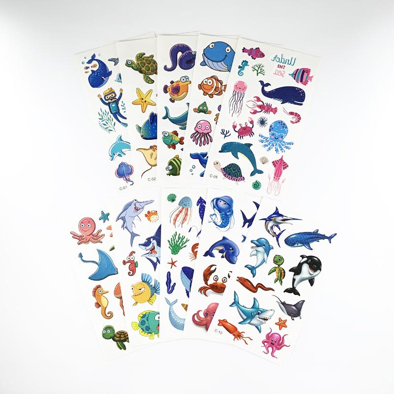 10 Sheets/Set Ocean Fish Whale Fake Tattoo Stickers Cartoon Marine Life Temporary Tattoos Kids DIY Body Arms Art Tattoo Sticker