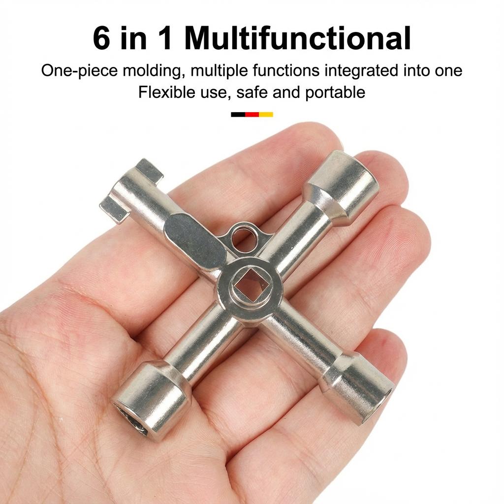 Multi Function 4 Way Universal Cross Triangle Wrench Key Electrical Square And Round Holes Triangular Key Water Valve Key