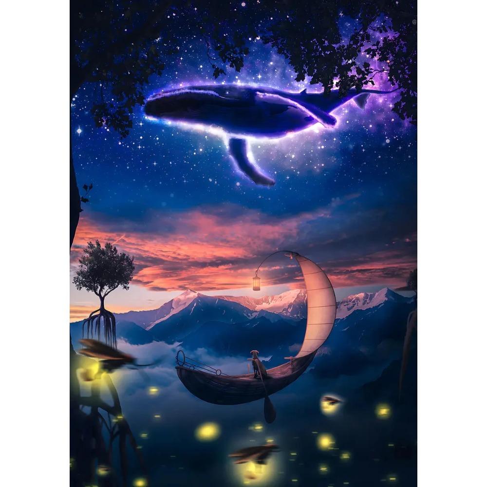 Dreamy Whale Posters Magical Serene Night Surreal Surrounded By Stars Prints Canvas Painting Art Wall Pictures Home Room Decor