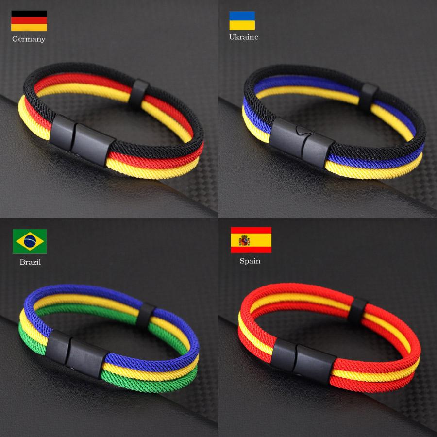 Multi Color Size National Flag Color Charm Bracelet Unisex Detachable Magnet Buckle Wrap Braslet Grade A 4mm Rope Braclet Joias