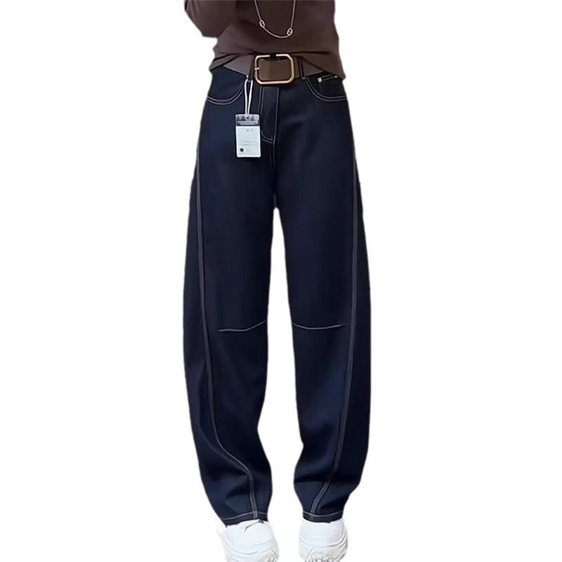 Retro European Style Women's Wide-Leg Jeans - Large Size, Pear-Shaped, Slimming, Versatile for Autumn & Winter