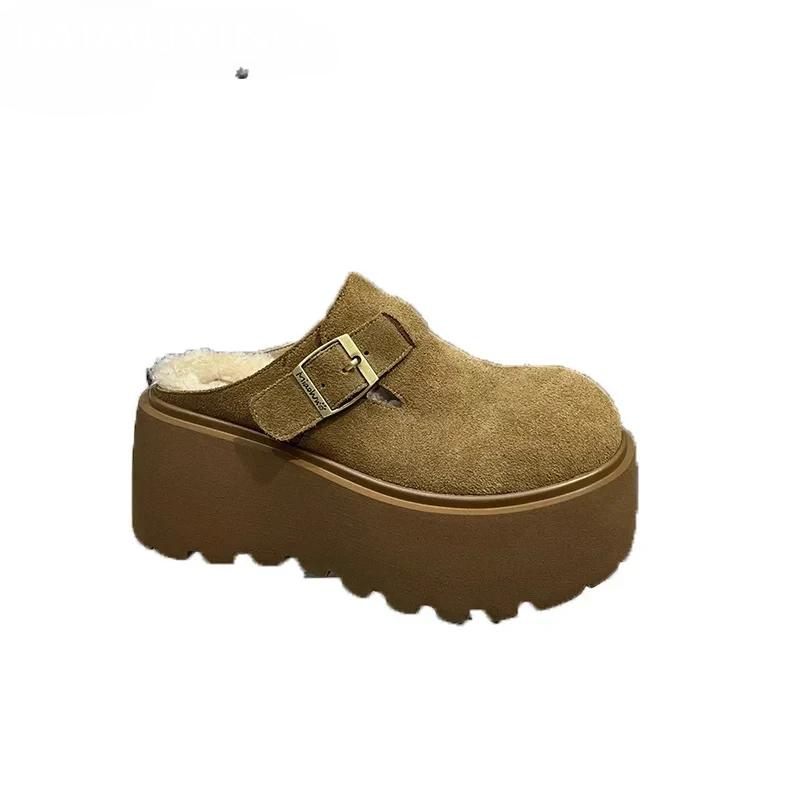 Platformové pantofle na vysokém podpatku Dámské semišové nazouváky Žena 2025 Trend Zima Nové Teplé Ležérní Módní Sněhové Boty Mujer Zapatos