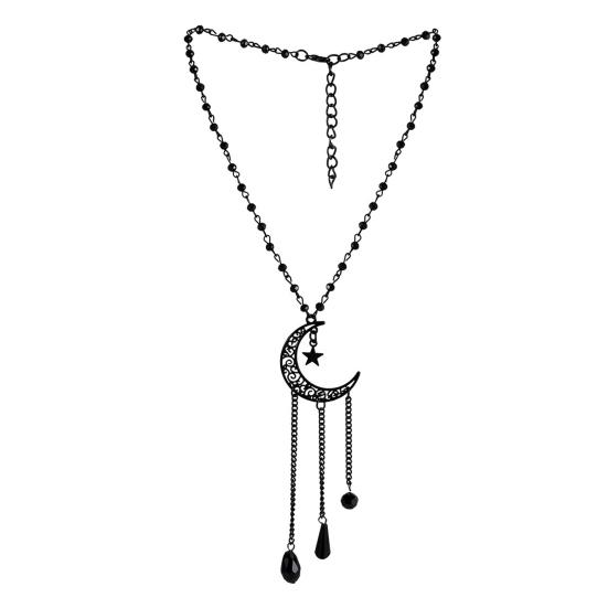 Gotisk Halskjede Kvinner Halloween Halskjede Svart Måne Anheng med Flerlags Metallkjeder Perler Flaggermus Choker Halskjede for Cosplay Kostymefest
