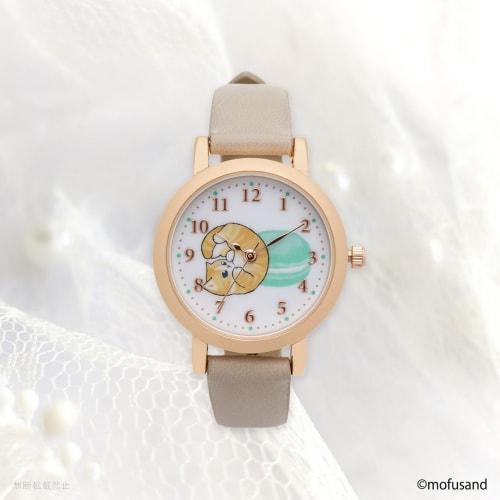 Fieldwork mofusand Women's Analog Watch with Leather Strap, Pastel Colors, Small Round Macaron Watch G, Gray, MSD005-4