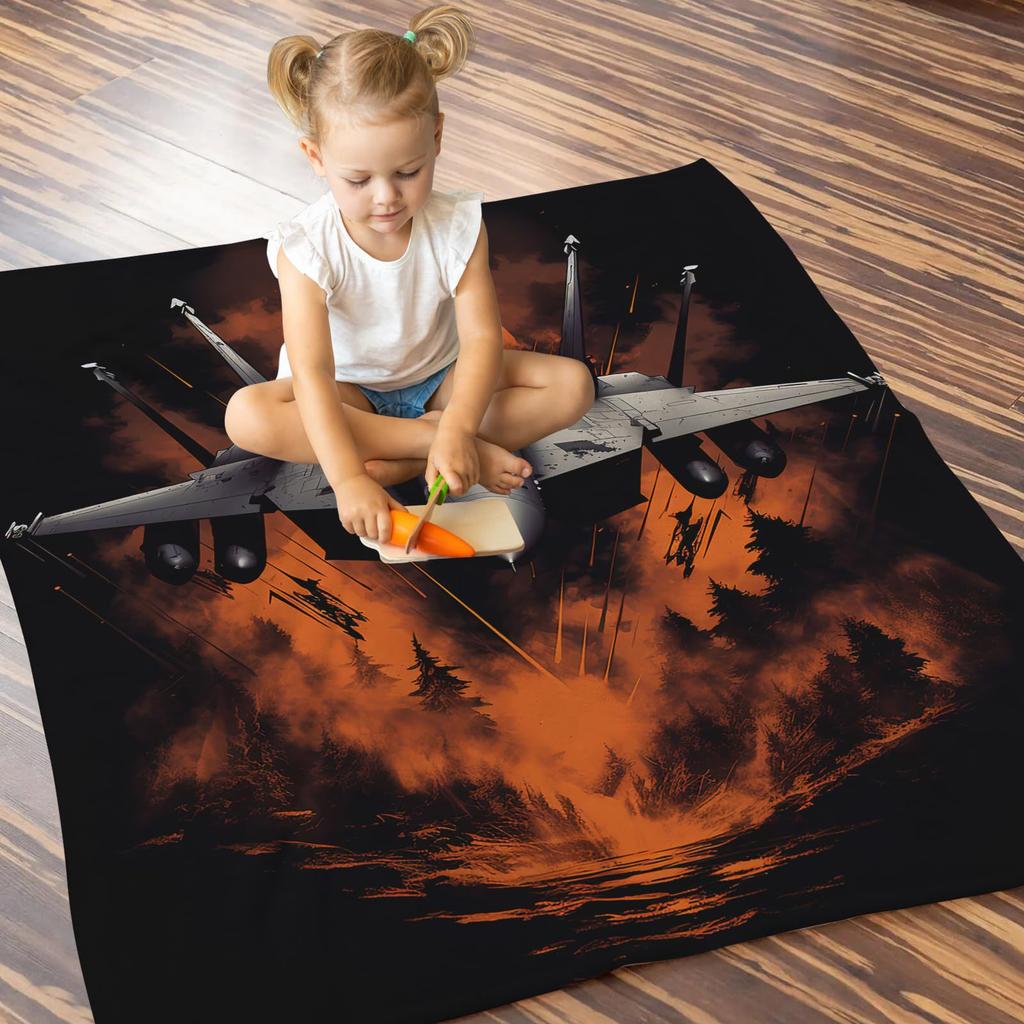 Cool fighter jet digital-printed polyester Bedroom velvet flannel soft sofa cover blanket Fleece soft cover blankets for beds