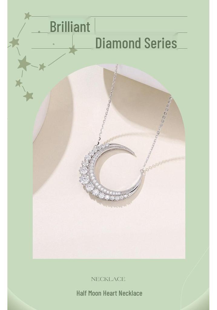 Korean Style Moissanite Moon Clavicle Necklace - Light Luxury, Trendy, Versatile Fashion Accessory