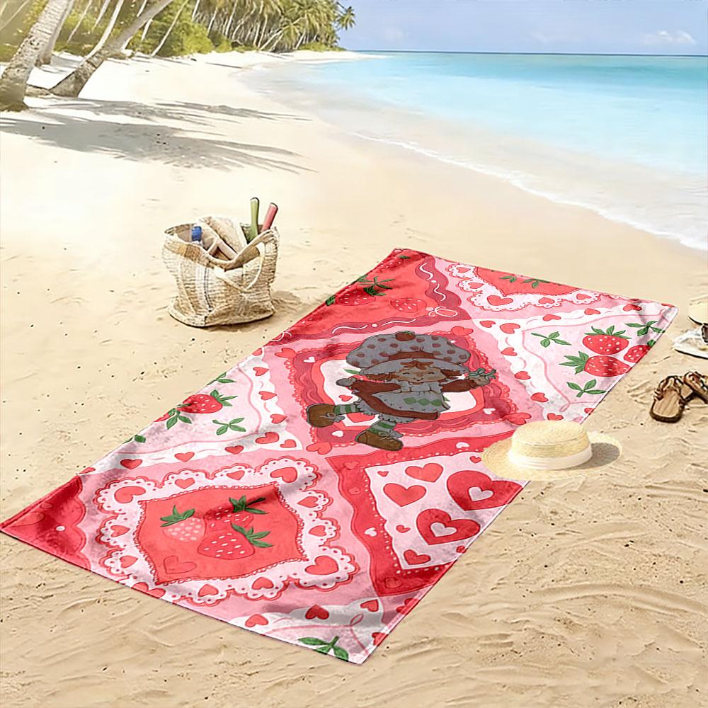 Strawberry Heart Pattern Towel Beach Towel Quick-drying for Travel Outdoor Sports Jogging Beach and Swimming