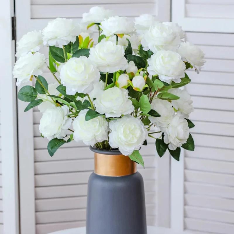 European Style Artificial Peony Flower Bouquet for Home Garden Living Room Party Decorations Wedding Party Supplies Fake Flowers