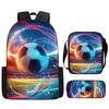Mochila escolar de grande capacidade com alça de ombro; conjunto de estojo de lápis de três peças para estudante