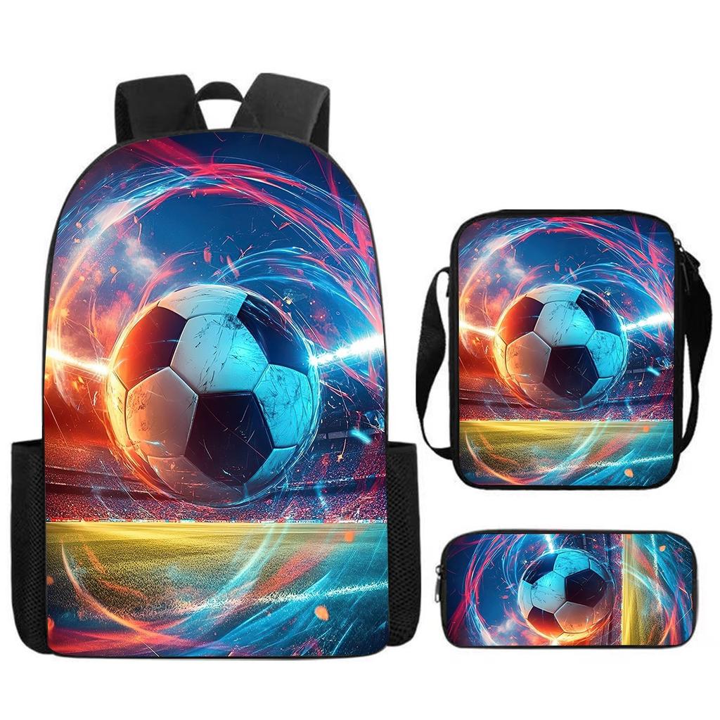 Mochila escolar de grande capacidade com alça de ombro; conjunto de estojo de lápis de três peças para estudante