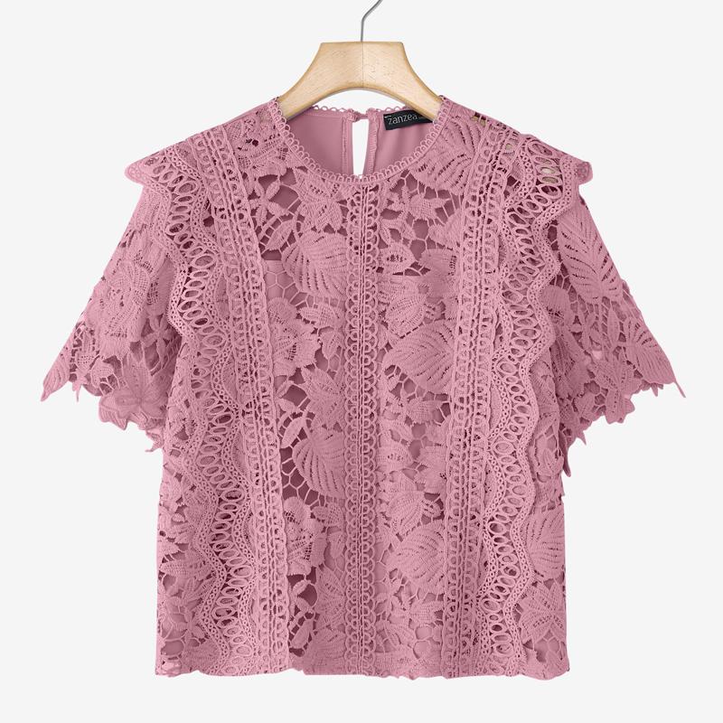 

ZANZEA Женская повседневная блузка с круглым вырезом, летняя, с коротким рукавом, пэчворк, крючком 4XL
