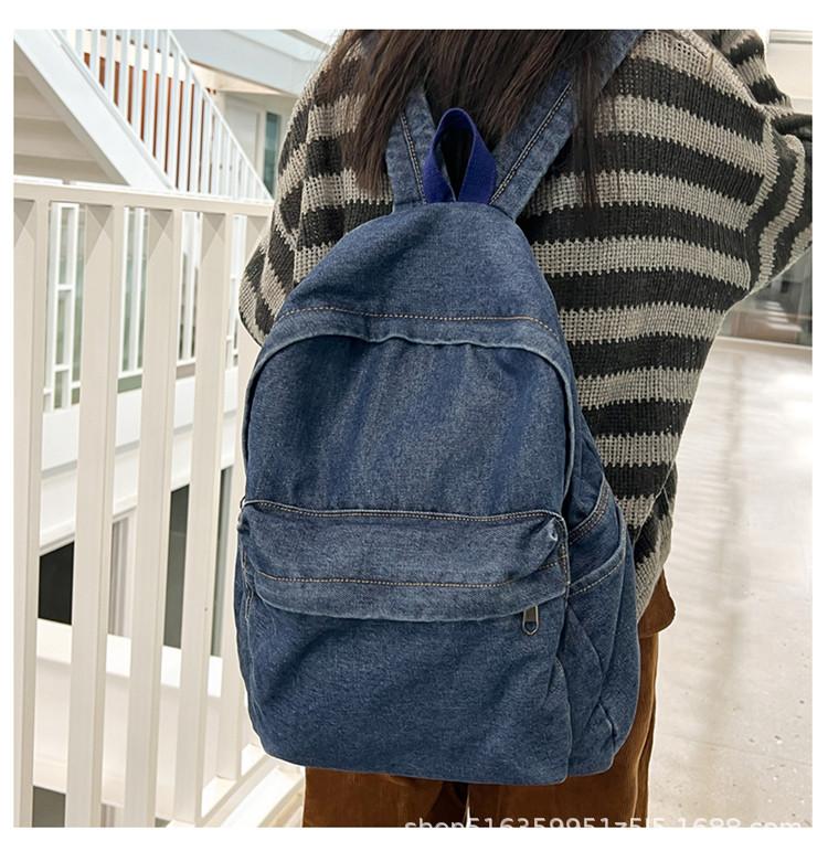 Schoolbag denim backpack 1011 casual washed denim student schoolbag large capacity wear-resistant retro denim schoolbag