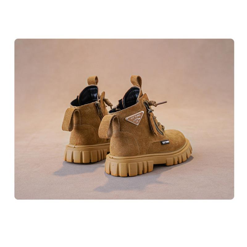 Fashion retro children's Martin boots autumn and winter new leather single boots velvet British style casual non-slip boys short boots