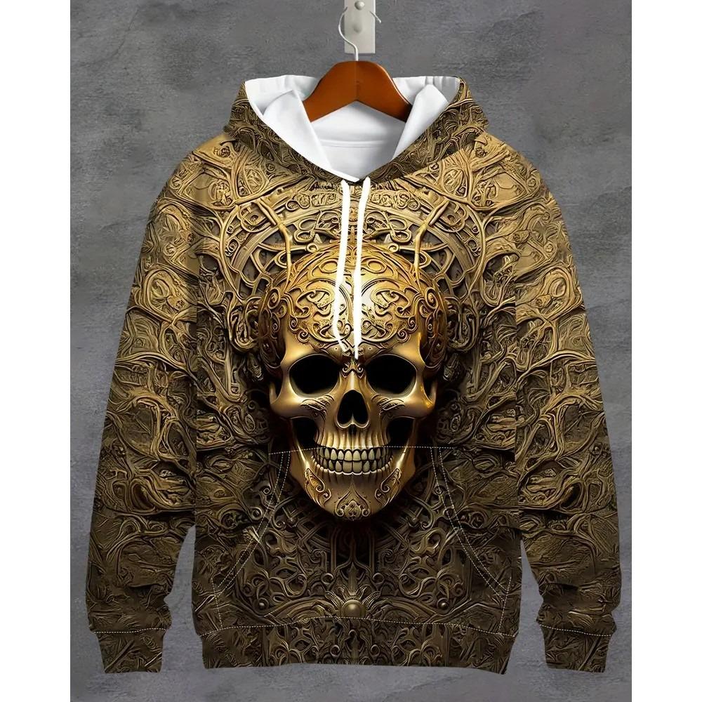 Vintage Cool 3D Print Skull Graphics Hoodie Drawstring Comfortable Super Dalian Long Hoodie Sweatshirt Spring And Autumn Clothes