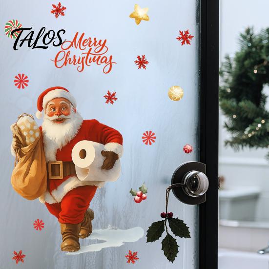 Funny Festive Bathroom Wall Art Christmas Santa Toilet Seat Decal, Waterproof PVC Lid Decoration Stickers Claus for Holiday Home Decor, Removable Self