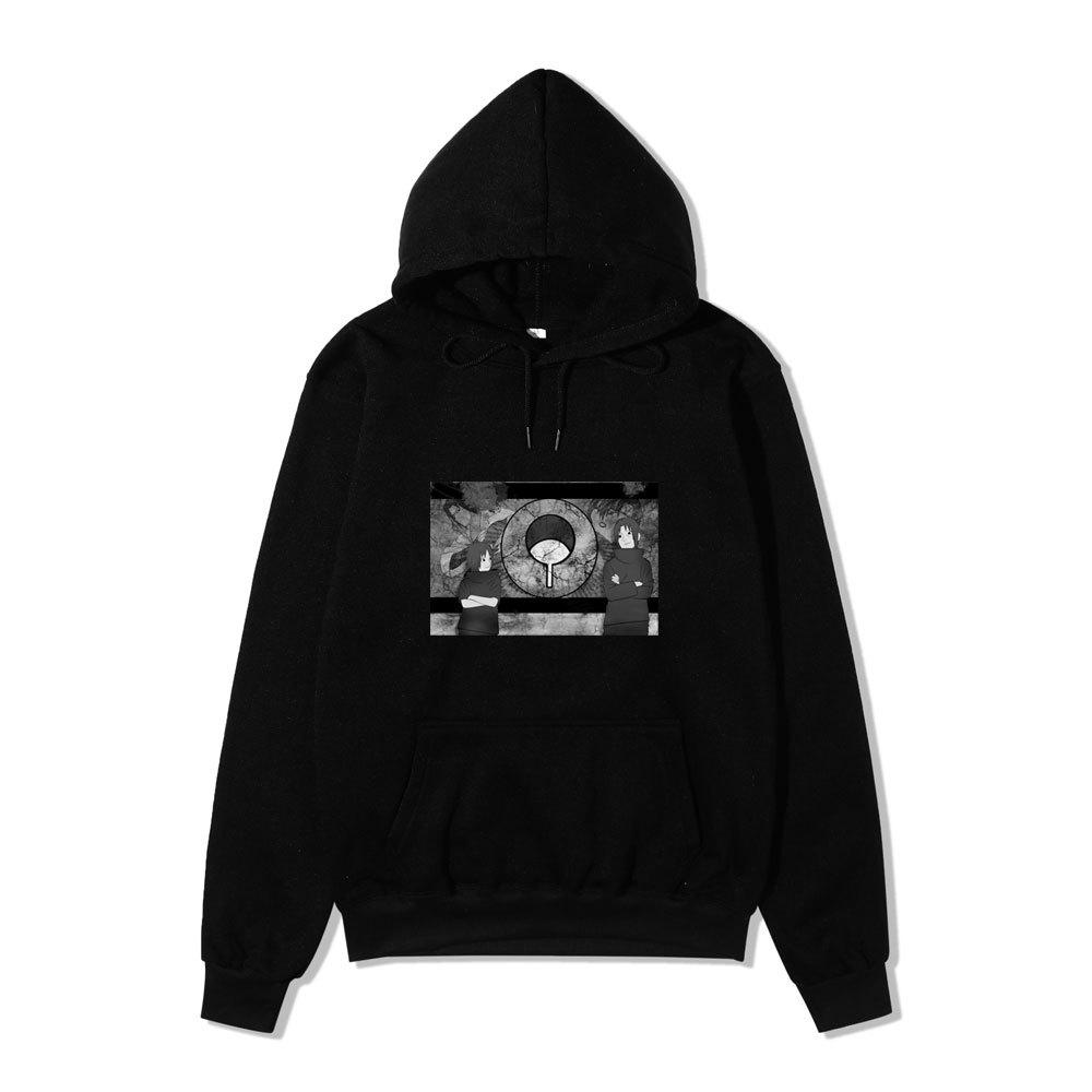 Unisex Naruto Uchiha Brothers Fleece Hoodie, Itachi Sasuke Clan Symbol Manga Style Anime Pullover Sweatshirt