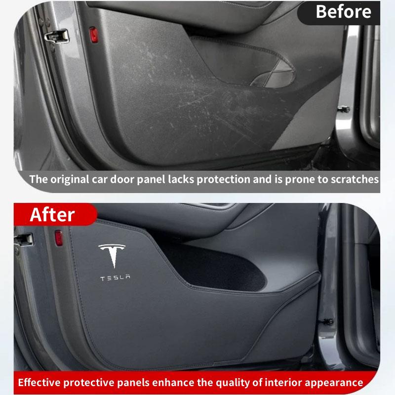 Pads Anti-Coup de Pied pour Portes de Voiture Pour Tesla Model Y Juniper / 3 Highland Panneau de Porte Latérale en Cuir Protecteur Anti-Salissure Décoration de Voiture