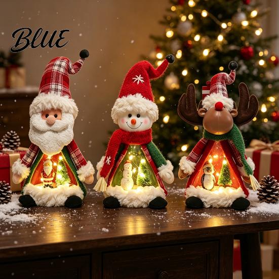 Kardan Adam Tatil Süsü Işıklı Noel Bebek Dekorasyonu Sevimli Peluş Noel Baba/Kardan Adam/Ren Geyiği Figürü Yaratıcı Şömine Dekoru ile Sıcak LED Işık