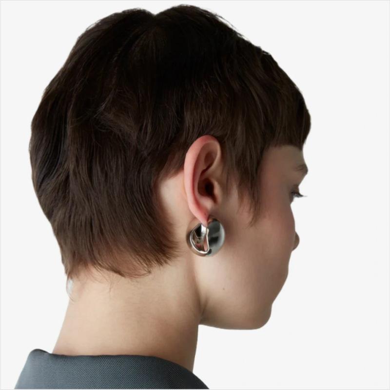 French Minimalist Cold Wind Metal Smooth Surface Round Wide Face Earrings Earrings Earrings Light Luxury Unique Temperament Earrings Women