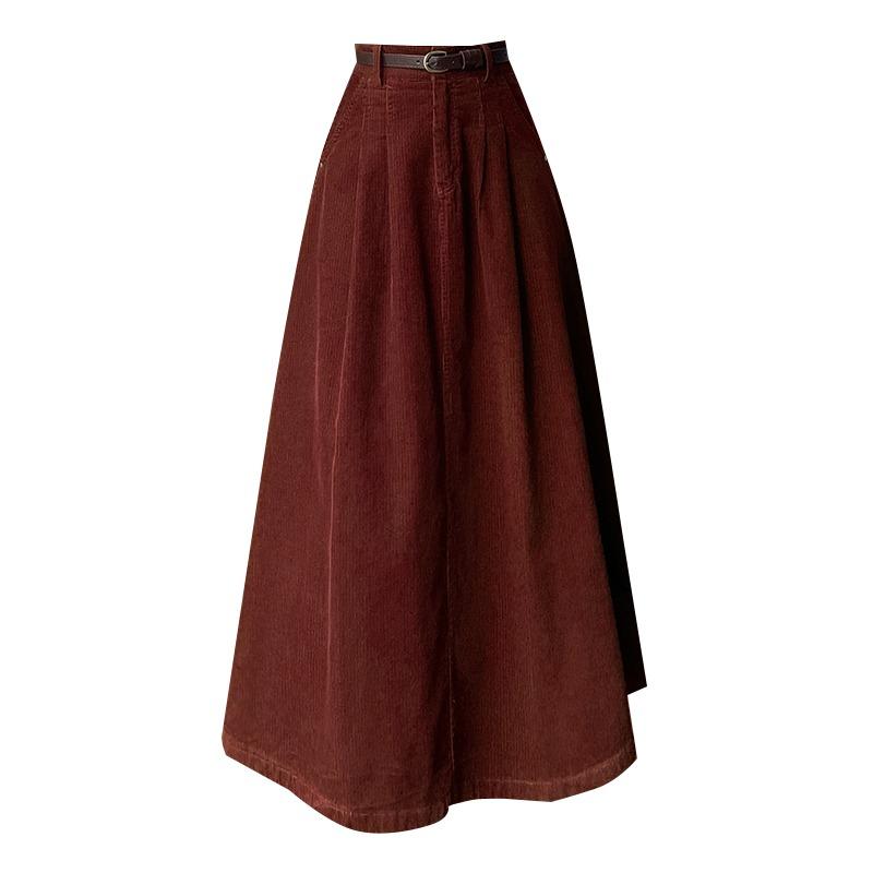 Fashionable and Comfortable Long Velvet Skirt for Women with High Waist and Pleated Design