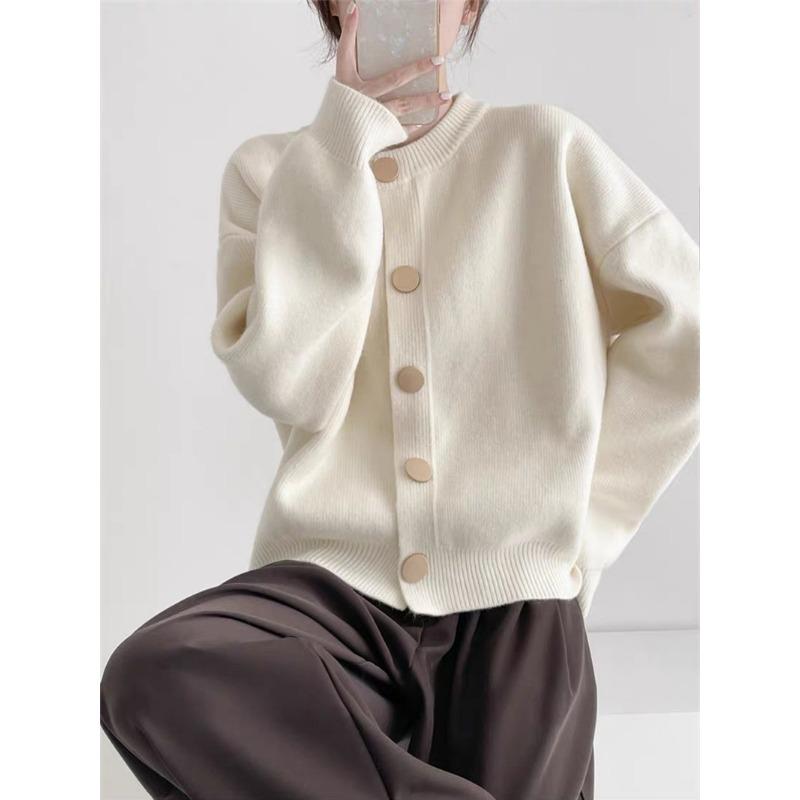 

Design Sense однобортный вязаный кардиган женский осень-зима свободный ленивый ветер круглый вырез короткий свитер куртка One size хаки