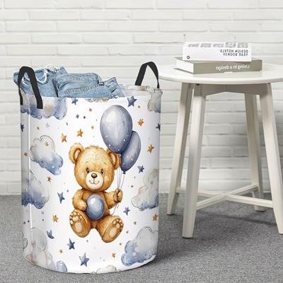 Balloon Bear Print Foldable Laundry Basket - Bathroom Clothes Storage Bin