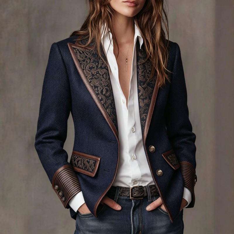 French Vintage Contrast Color Blazer Collar Wool Coat Elegant Thick Winter Womens Outerwear