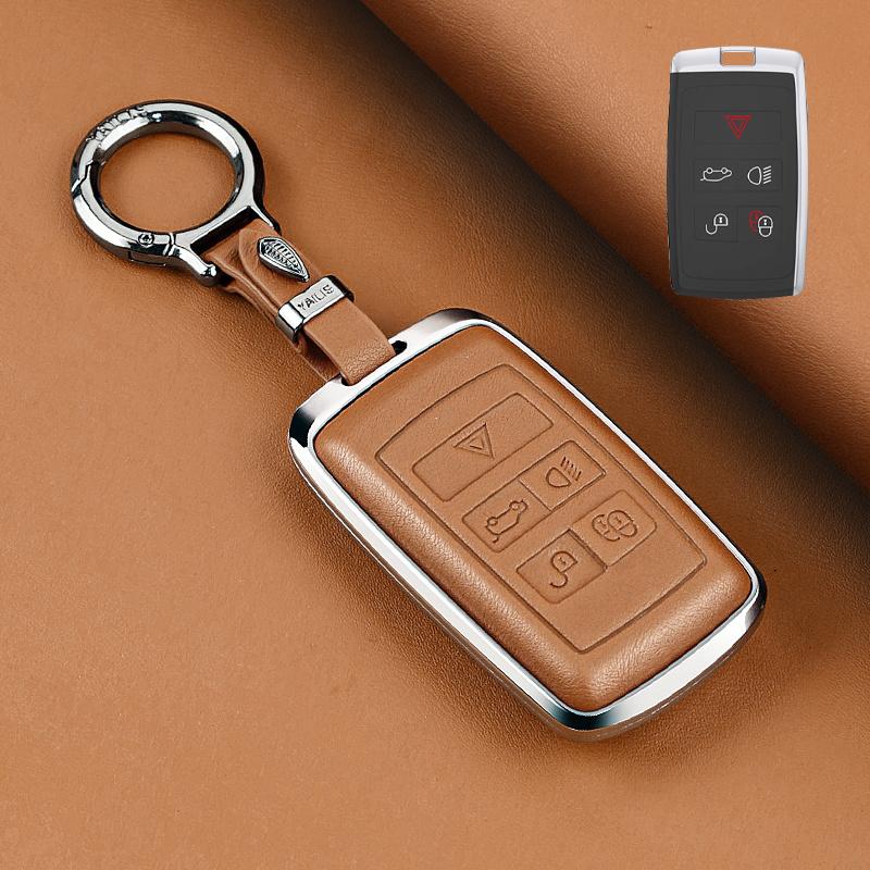 Metal Leather Car Remote Key Cover Case Holder Shell Fob for Land Rover RangeRover Sport Evoque Freelander Velar Discovery LR5