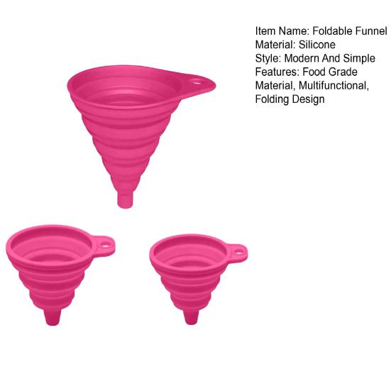3Pcs Silicone Funnel Set Collapsible Kitchen Funnels Large Medium Small Funnels for Liquid Transfer Heat Resistant Bottling Kitchen Gadgets