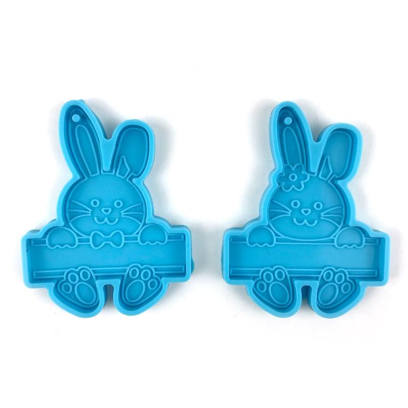 Shiny Glossy Easter Couple for Key Pendant Mold Resin Craft Easter Day Bunny Mold for DIY Keychain Necklace Charms Makin