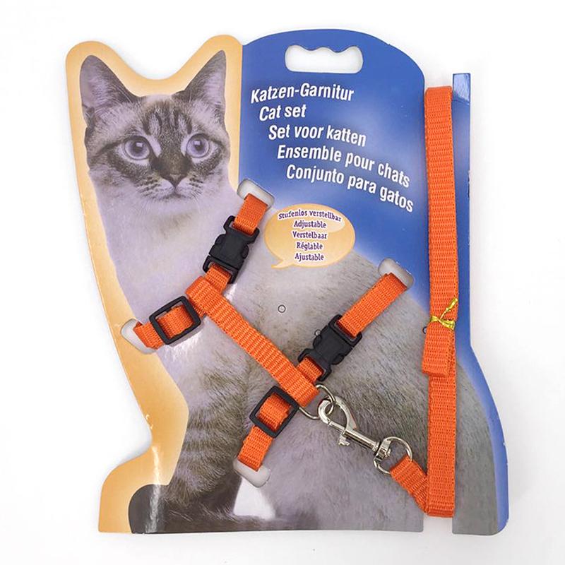High Quality Eco-Friendly Nylon Plaid Cat Leash Set and Chest Harness with Fur Decoration Buckle Closure for Outdoor Walking