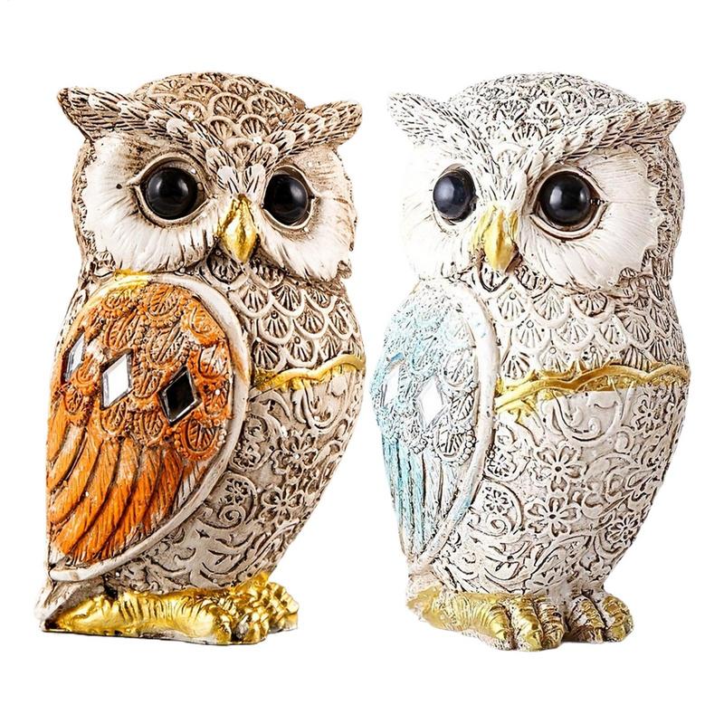 Owl Figurines Owl Garden Statue Handmade Resin Sculpture Ornaments Decoration Shelf Decor for Bathroom Desk Tabletop Living Room