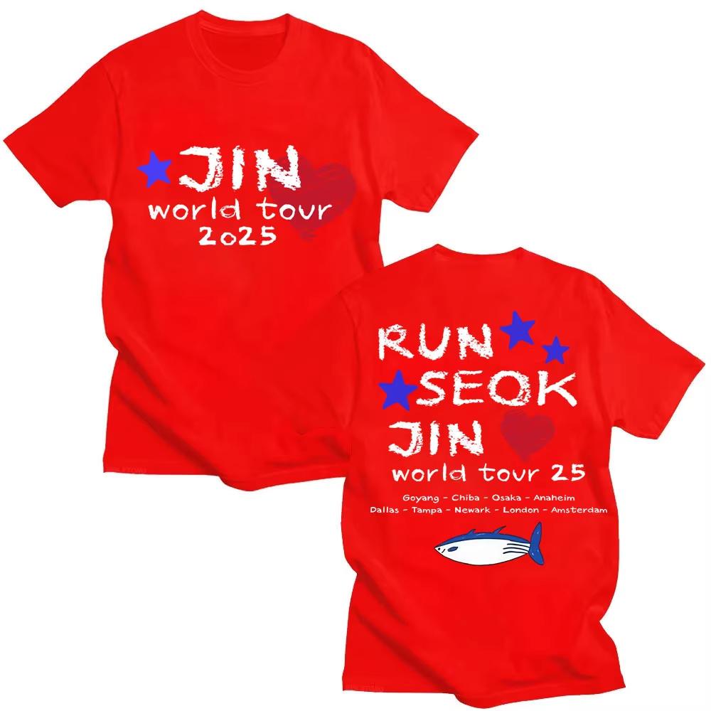 

Джин Супер Тунец Рыба RUNSEOKJIN EP ТУР 2025 Футболки K-pop Корейская Мода Ретро Футболка Мужчины Женщины Свободная Хлопковая Футболка Подарки для Фанатов 4XL