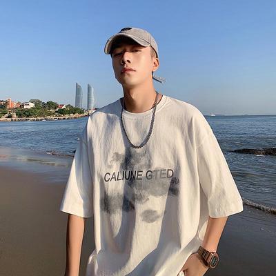 Hong Kong Style Trendy Summer Short-Sleeve T-Shirt - Unisex, Loose Fit, Artistic Fresh Design, Five-Point Sleeves