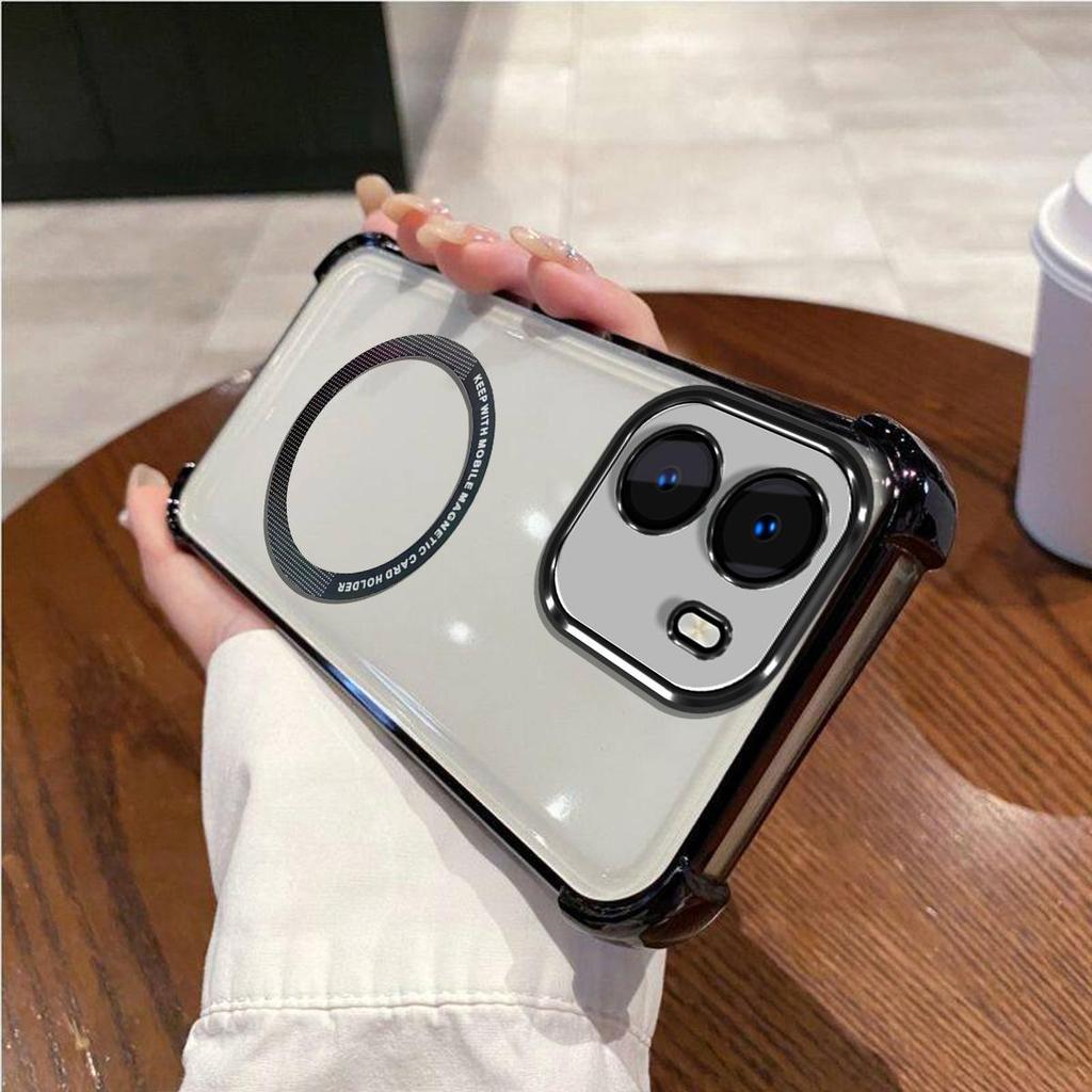 Case for OPPO A6t Pro,A6 4G5G Clear Magnetic Casing Electroplated Lens Frame Phone Cover