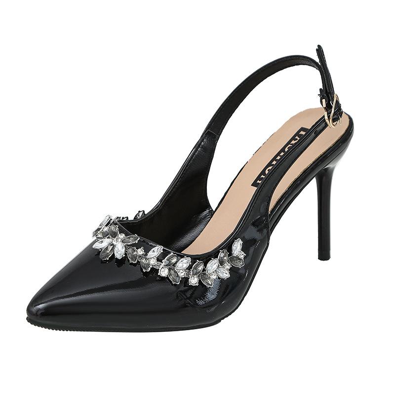 Rhinestone chain with bag head sandals women's early spring new models with skirts, thin heels, pointed high heels women's shoes