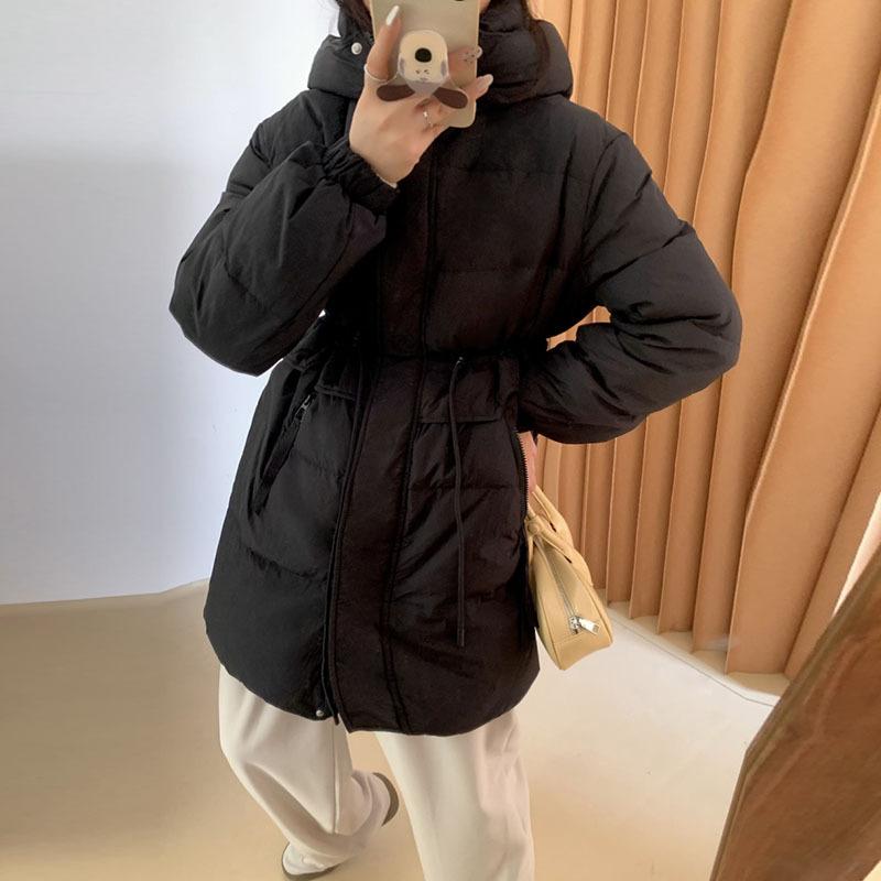 Waist down jacket women's medium length 2024 winter fashion hooded thin warm white duck down small jacket tide