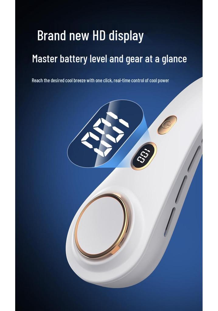 Portable Smart Digital Display Neck Fan with Five Speeds and USB Charging