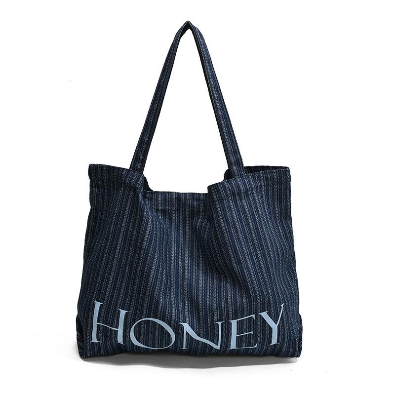 

Fashion Casual Large Capacity Shoulder Crossbody Bag Denim Striped Canvas Bag Versatile Commuter Bag Women