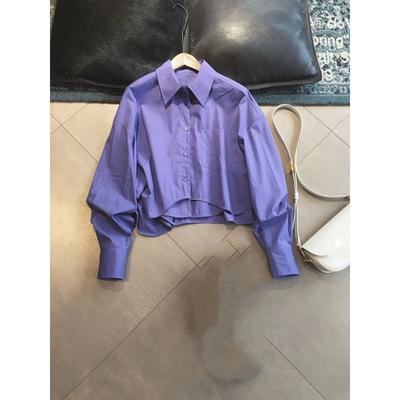 Μωβ Λεβάντα Φθινοπωρινό Σχέδιο Ασύμμετρο Πουκάμισο Γυναικείο Υψηλής Ποιότητας Φαρδύ Πουκάμισο Ευέλικτο Τοπ