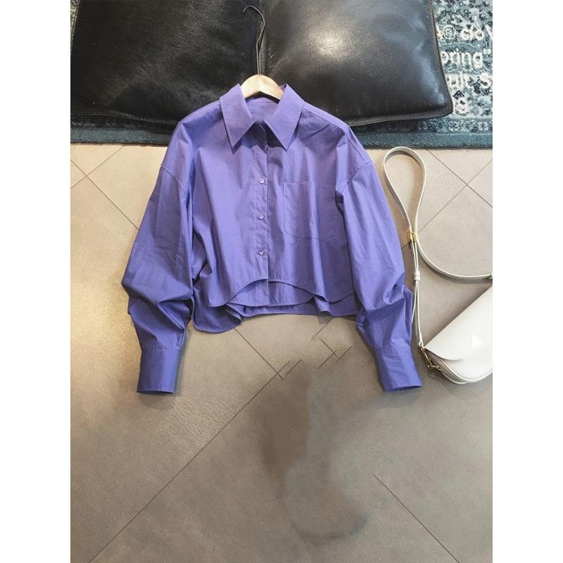 Lavender Purple Autumn Design Irregular Shirt Women's High-Quality Loose Shirt Versatile Top