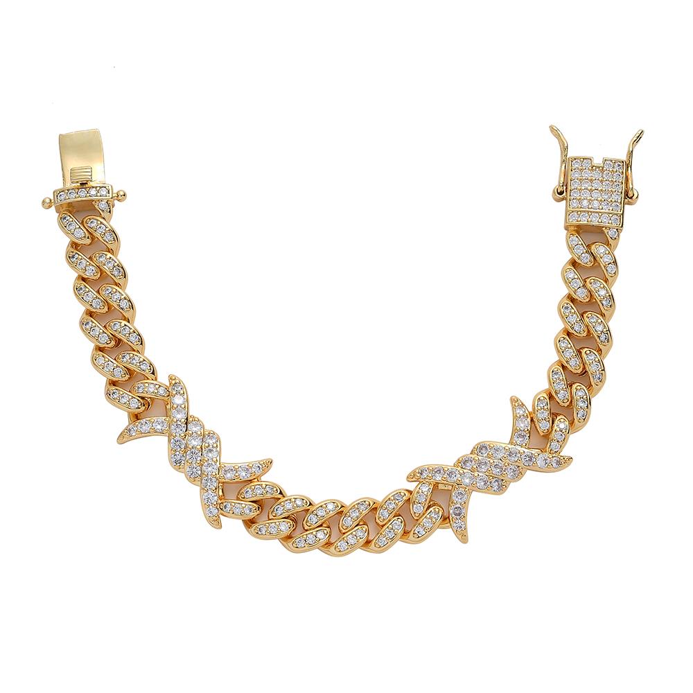 BB015 10mm 7 8 Brass Gold Plated Geometric Setting CZ Cuban Chain Bracelet Iced Out Cubic Zircon 7inch Bracelet золотой