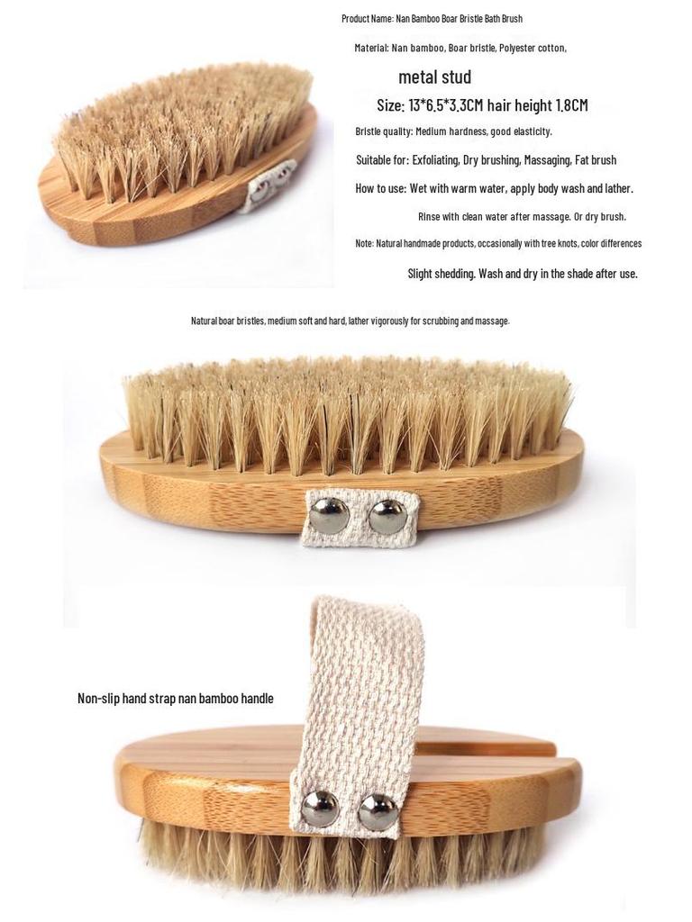 Natural Bamboo & Boar Bristle Dual Brush: Soft for Bathing, Hard for Dry Brushing, Body/Meridian Massage, Back Scrubber