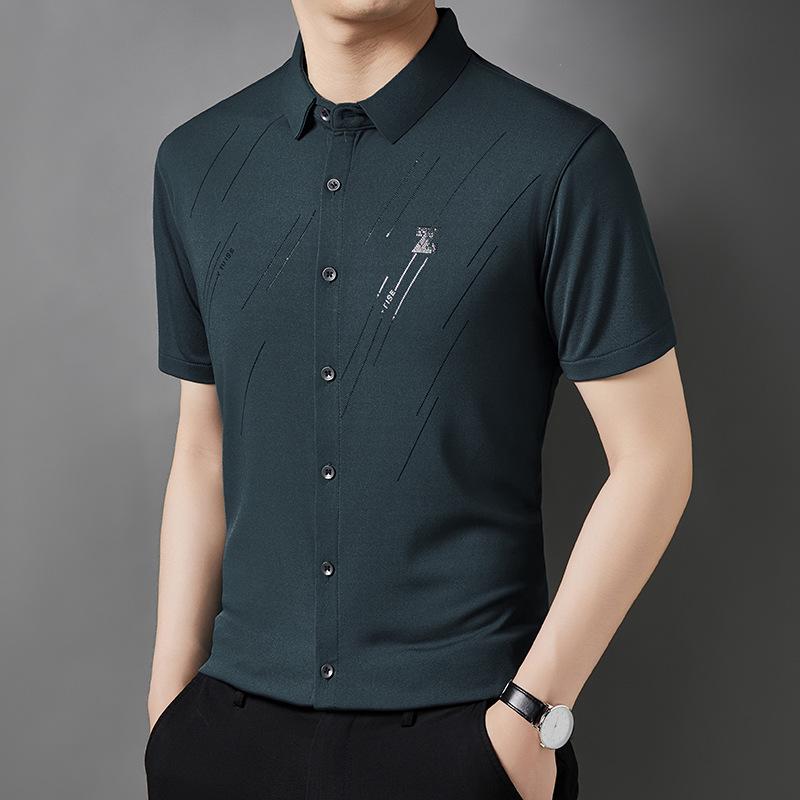 Men's Ice Silk Seamless Short-Sleeve Shirt - Wrinkle-Resistant & Iron-Free, White