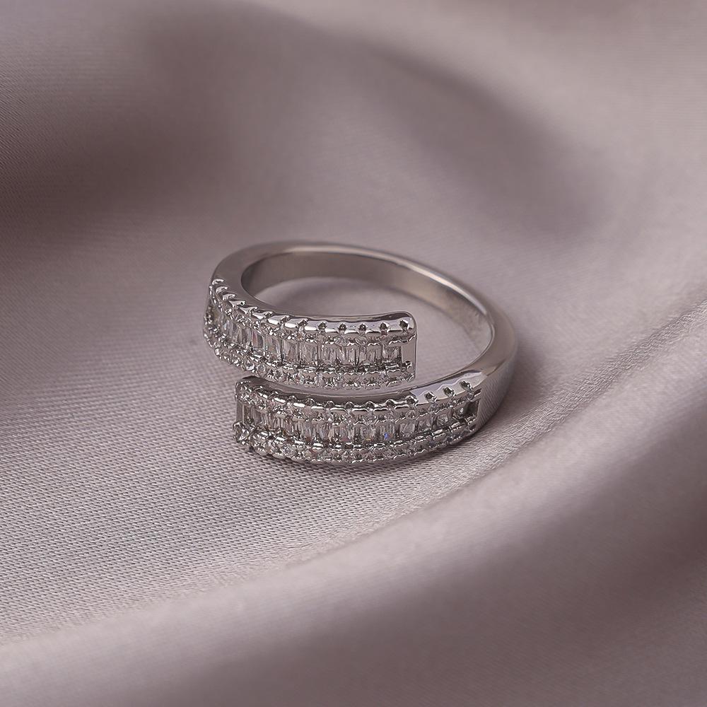 Korean Zircon Inlaid Open Ring: Elegant Women's Luxury Fashion European & American Design