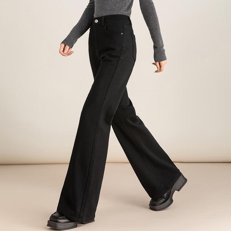 Fanzhen Women's Plush Lined Flared High-Waist Jeans