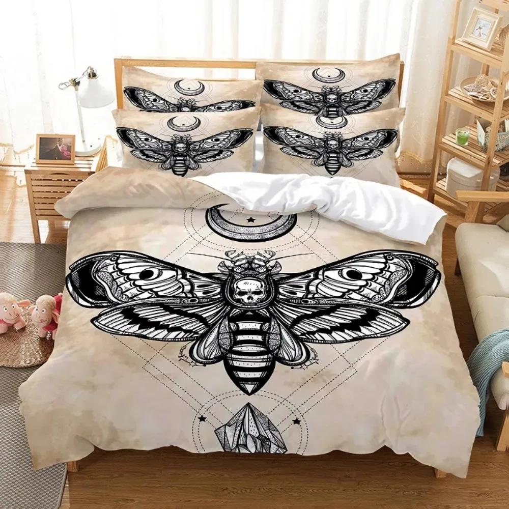 Gothic Skull Death Moth Flowers Comfortable Duvet Quilt Cover Pillowcase Bedding Set Children Bedroom Decoration Home Textile