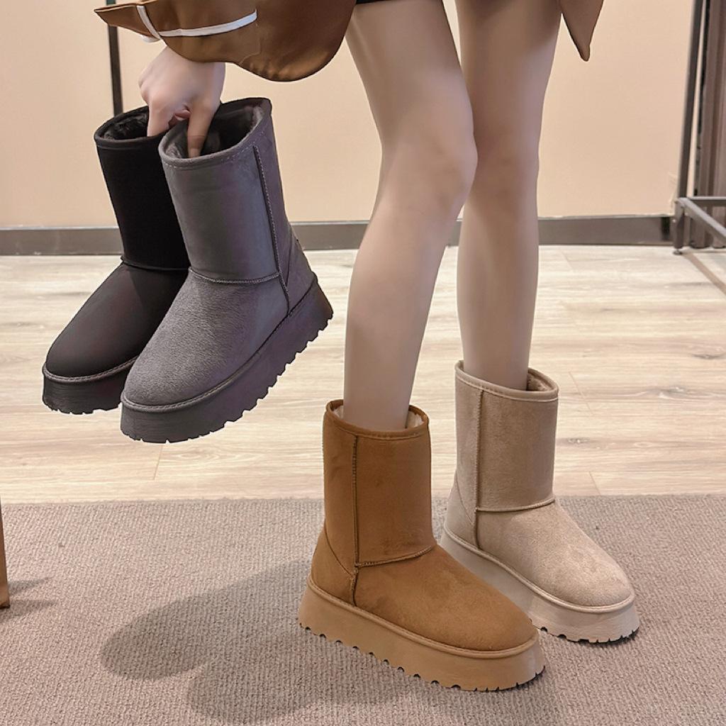 Women's Lightweight Comfortable Cold Warm Padded Snow Boots Non-slip Wear-resistant Outdoor Casual Sneakers Mid-calf Cotton Boots