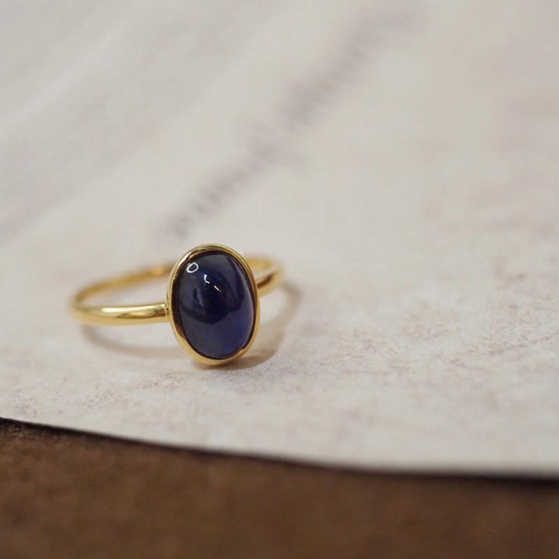 Vintage Style  Inlay Minimalist Oval Sea Blue Gemstone Rings For Women'S Creative Fashion Party Jewelry Adjustable Opening