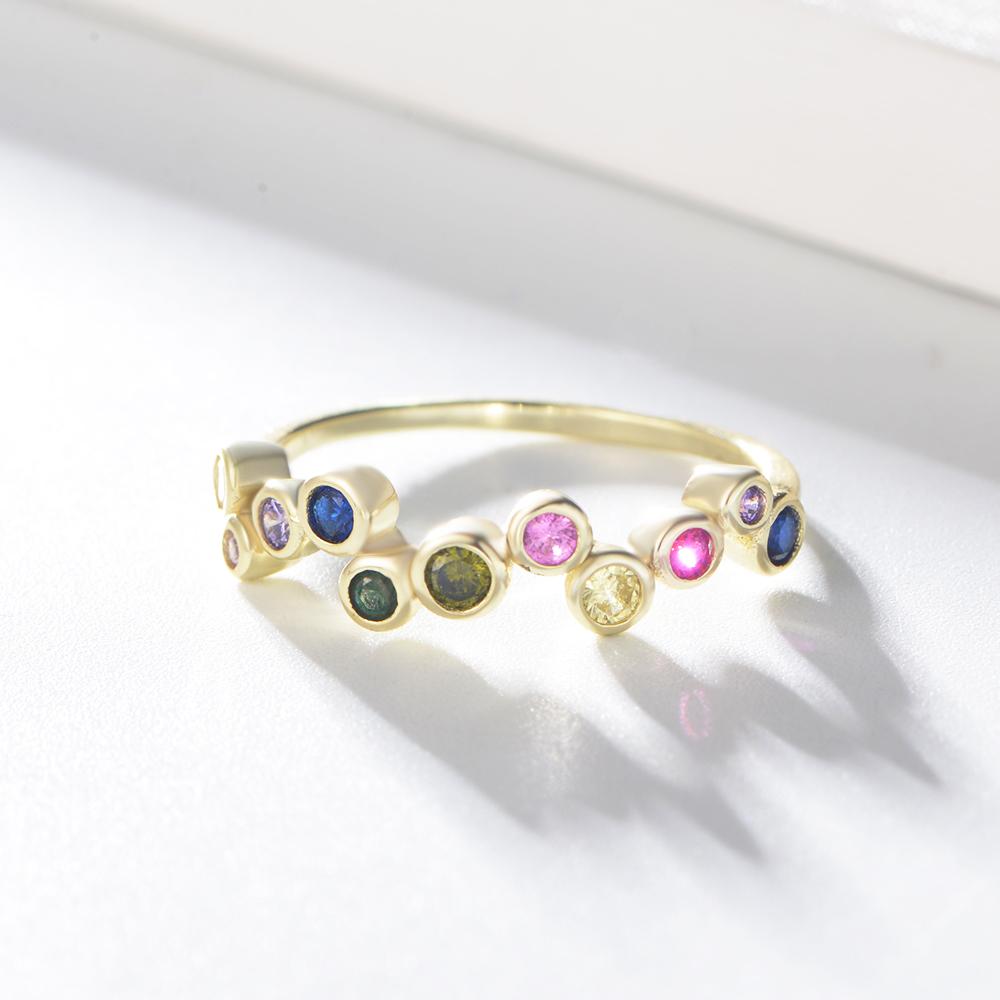 Fulsun Luxury Jewelry Silver Ring Gold Plated Accessories Color Zirconia Stone Ring